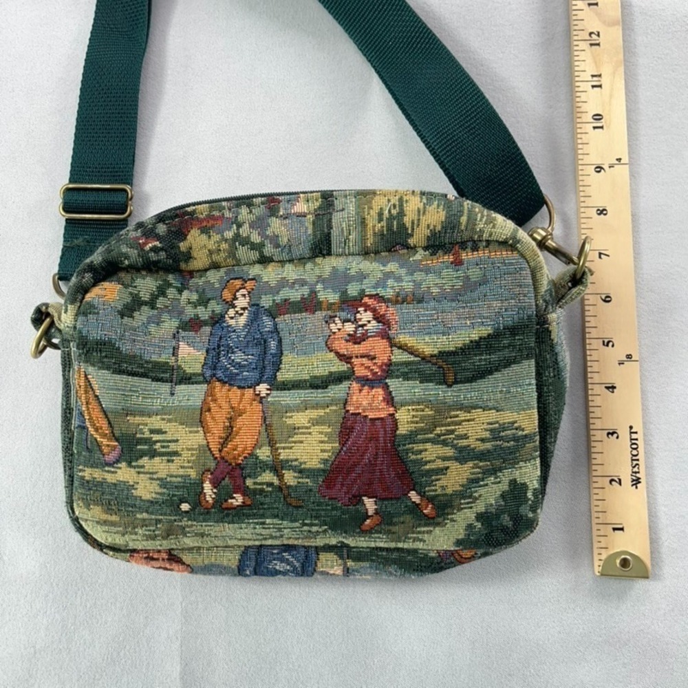 Holdings Fine Accessories Crossbody Bag Women's Green Tapestry Golf Scene - Picture 11 of 11